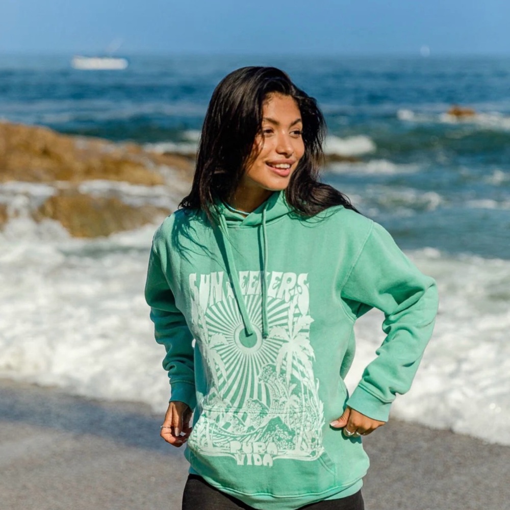 Pura Vida Small Mint Green‎ Sun Seekers Graphic Pullover Hoodie Cotton blend